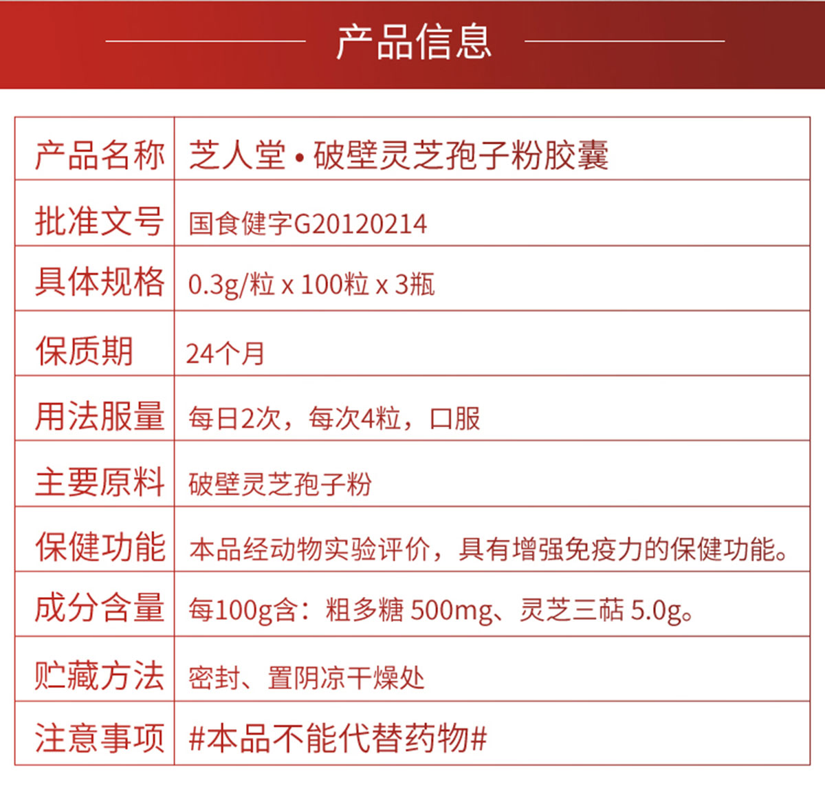 芝人堂灵芝孢子粉胶囊礼盒装100g/含灵芝三萜5g使用说明